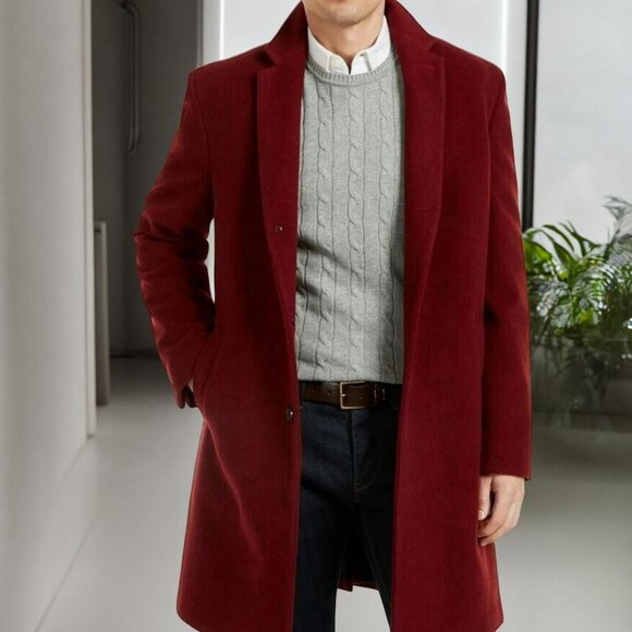 Tommy Hilfiger Men's Red Addison Wool Blend Trim Fit Overcoat Size 38R NWT